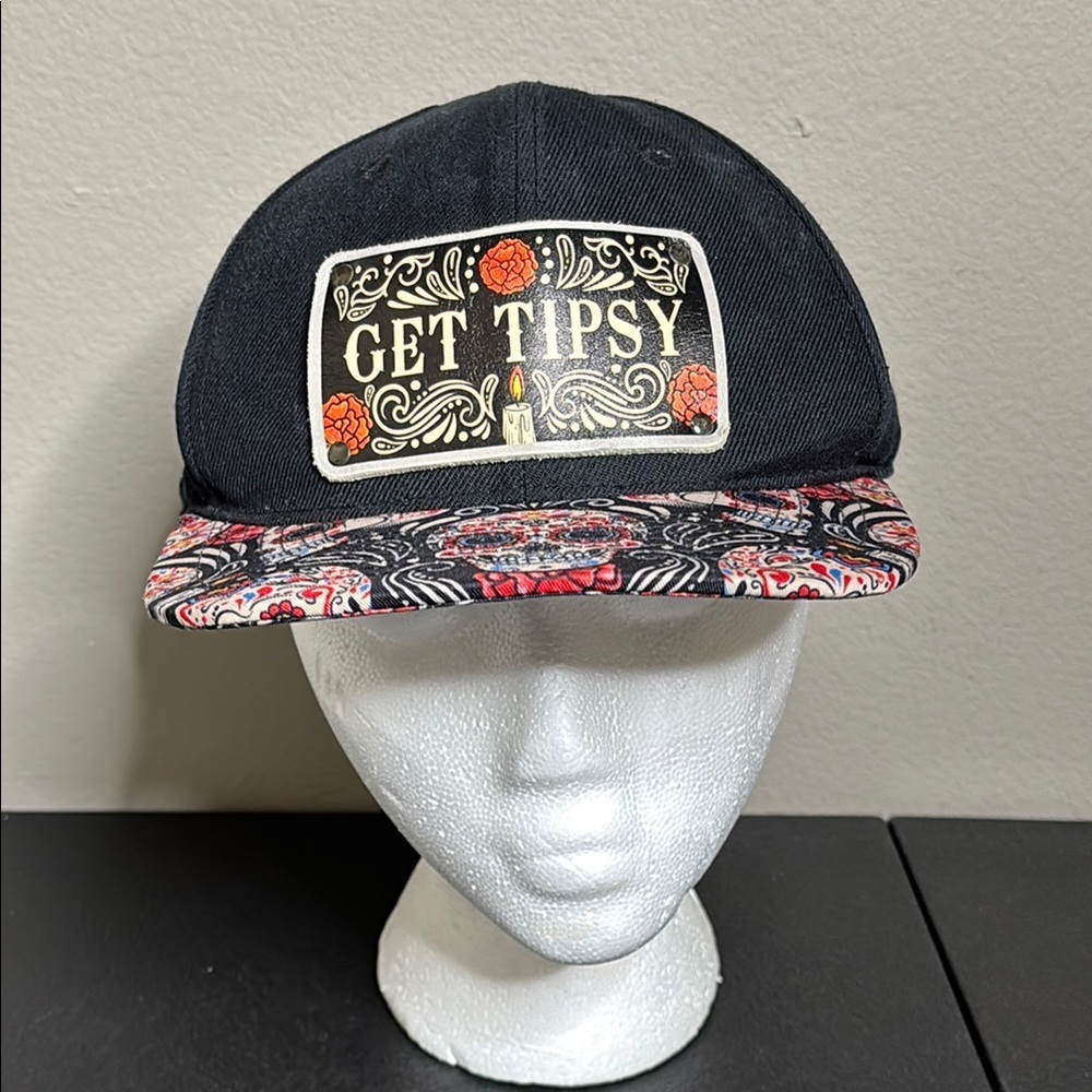 City Locs Get Tipsy Patch Skull Adjustable Snapback Cap Hat One Size